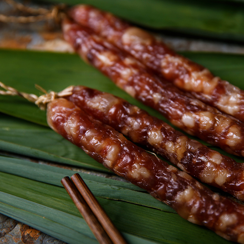 潮聚正宗广式腊香肠广东煲仔饭香肠腊肉腊味潮汕特产500g精美包装