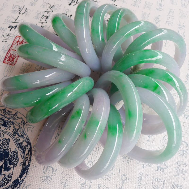 天然翡翠原石冰种玉手镯缅甸a货老坑会卡半明毛料女阳绿飘花正品