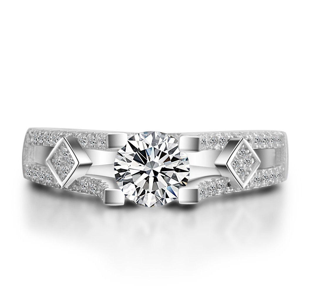 新款纯银925镀白金求婚戒指克拉高托夸张复古女钻戒仿真钻石结婚